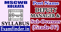Kolkata MSC Deputy Manager Exam Syllabus