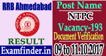 RRB Ahmedabad NTPC Result