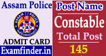 Assam Police Admit Card 2017