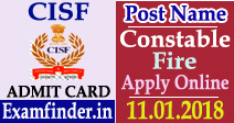 CISF Constable Fire Admit Card